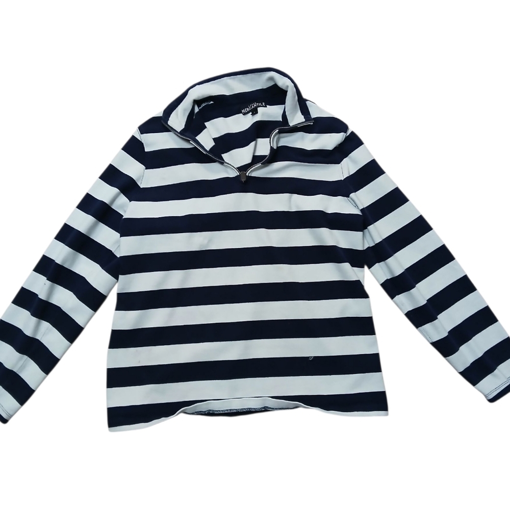 J. Crew Black And White Striped 3/4 Zip Collared Sweater Size Large